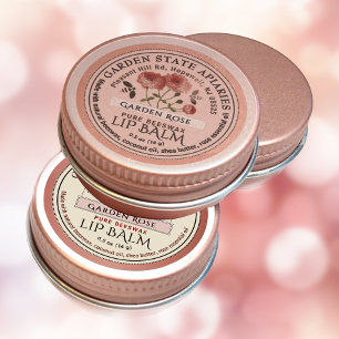 Mini Beeswax Lip Balm Lid Label Pink Garden Rose
