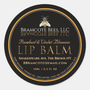 Mini Black and Gold Lip Balm Lid Label Vintage Bee