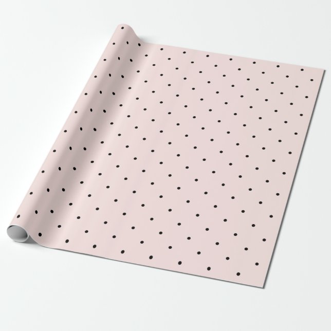 Mini Black & Blush Pink Polka Dots Pattern Wedding Wrapping Paper (Unrolled)