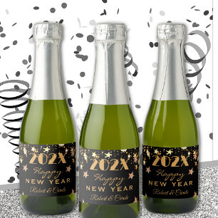 Mini Black & Gold (10) Happy New Year Mini Sparkling Wine Label
