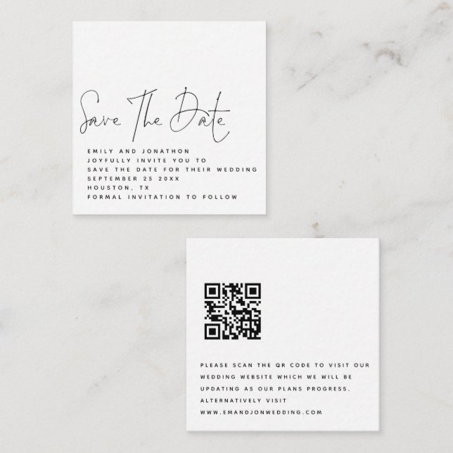 MINI Black White QR Code Wedding Save the Date Card (Front/Back)