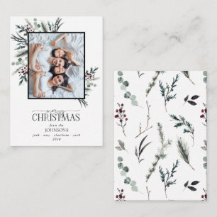 Mini Black Winter Botanical Photo Merry Christmas Card