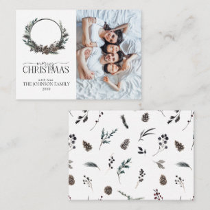 Mini Black Winter Wreath Merry Christmas Photo Card