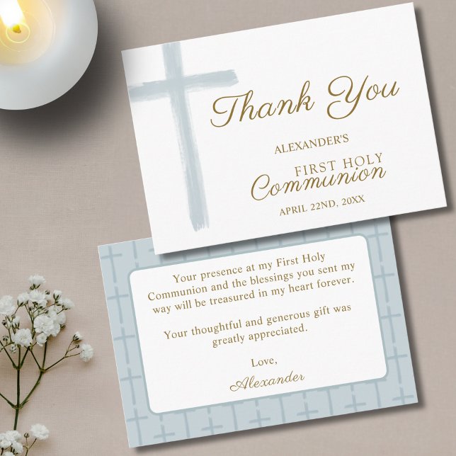 Mini Blue Cross  First Holy Communion Thank You Enclosure Card (Creator Uploaded)
