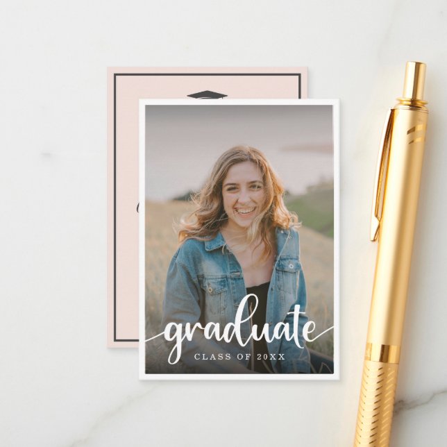 Mini Blush Beige Photo Graduation Invitation (Front/Back In Situ)