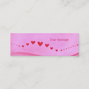 Mini Bookmark cards, wave of red hearts on pink Mini Business Card