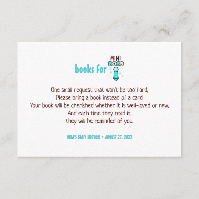 Mini Boss Baby Boy Shower Book Request Cards (Front)