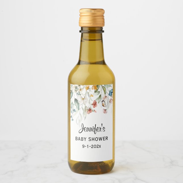 Mini Bottle Baby Shower Floral Drop Mini Wine Label (Front)