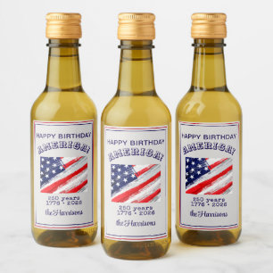 Mini Bottle Happy Birthday America Rustic Flag Wine Label