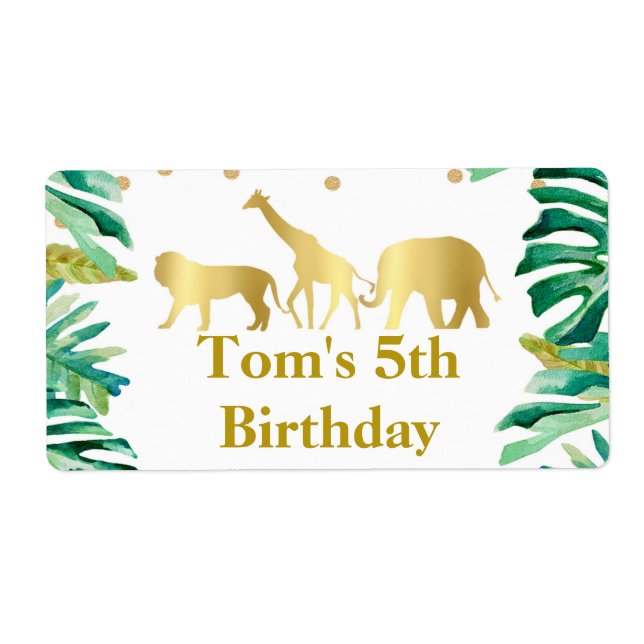 Mini bottle label jungle animals green gold (Front)