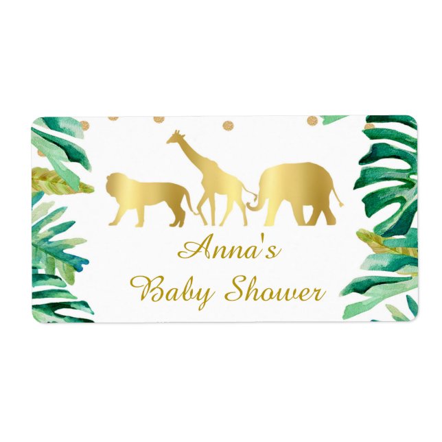 Mini bottle label jungle animals green gold baby (Front)