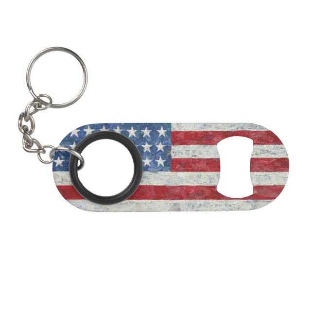 Mini Bottle Opener With Keychain - USA Flag (Front (Horizontal))