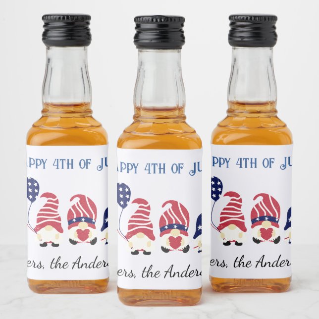 Mini Bottles 4th of July Red White Blue Gnomes, 10 Liquor Bottle Label (Bottles)