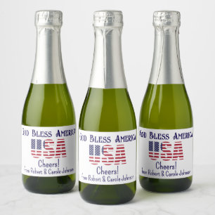 Mini Bottles USA Flag 4th of July Red White Blue Sparkling Wine Label