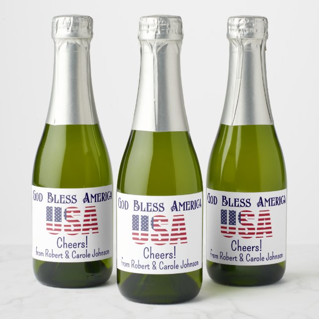 Mini Bottles USA Flag 4th of July Red White Blue Sparkling Wine Label (Bottles)