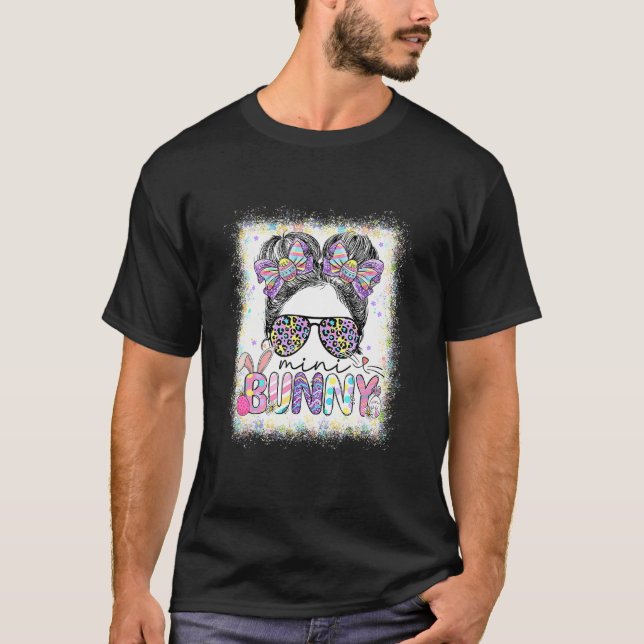Mini Bunny Messy Bun Leopard Easter Day Family App T-Shirt (Front)