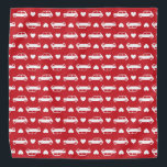 Mini Car Hearts Red Bandana<br><div class="desc">Mini Coopers paired with a hearts. If you would like different colorways or sizes, please let me know! Made for all those who love classic British cars, especially the Austin Mini, Morris Mini, etc.</div>