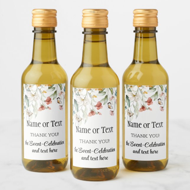 Mini Celebration Thank You Still Life Floral Drop Wine Label (Bottles)