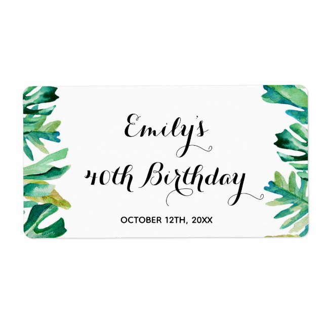 Mini champagne bottle label botanical tropical (Front)