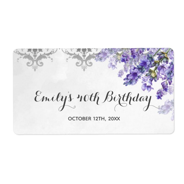 Mini champagne bottle label lavenders birthday (Front)