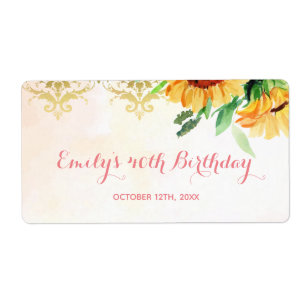Mini champagne bottle label sunflowers birthday