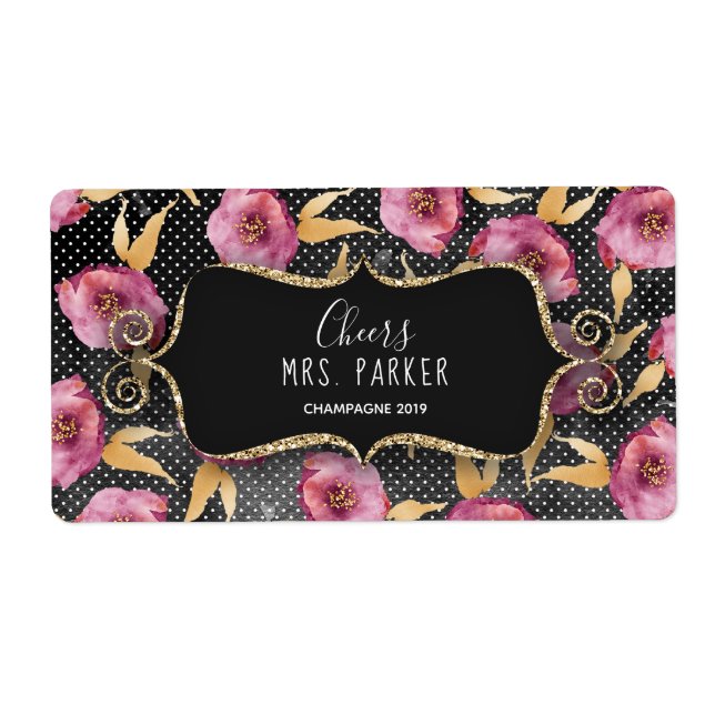 Mini Champagne Label Bridal Shower Favour Floral (Front)