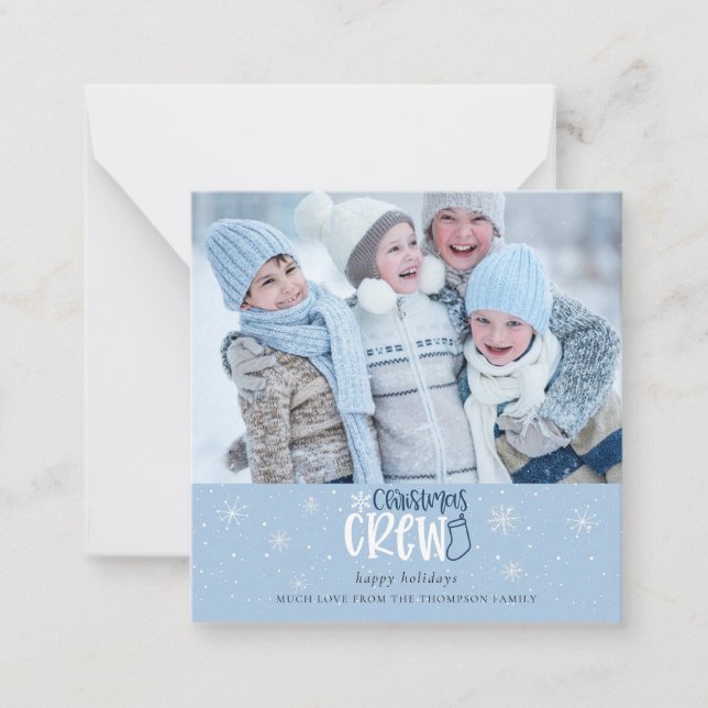 MINI Christmas Crew Family Photo Blue Holiday Card (Front)