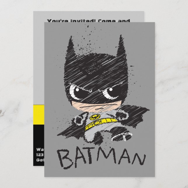 Mini Classic Batman Sketch Invitation (Front/Back)
