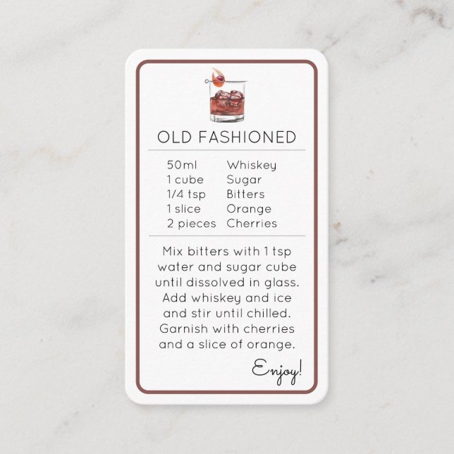 Mini Cocktail Kit Favour Recipe Card Old Fashioned (Front)