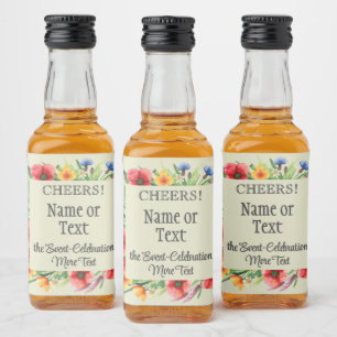 Mini Colourful Watercolor Wildflower Liquor Bottle Label