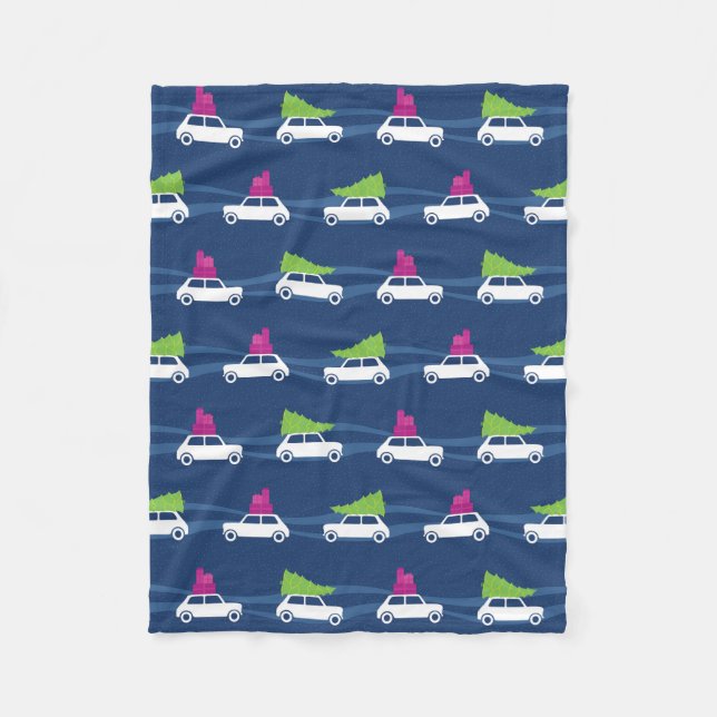 Mini Cooper Christmas Traffic Fleece Blanket (Front)
