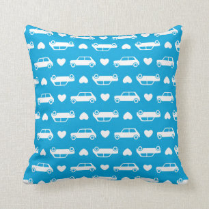 Mini Cooper Hearts - Bright Blue Pillow