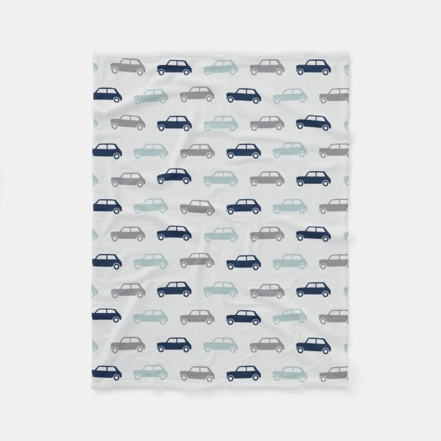 Mini Coopers on the Go - Blue & Grey - Fleece Blanket (Front)