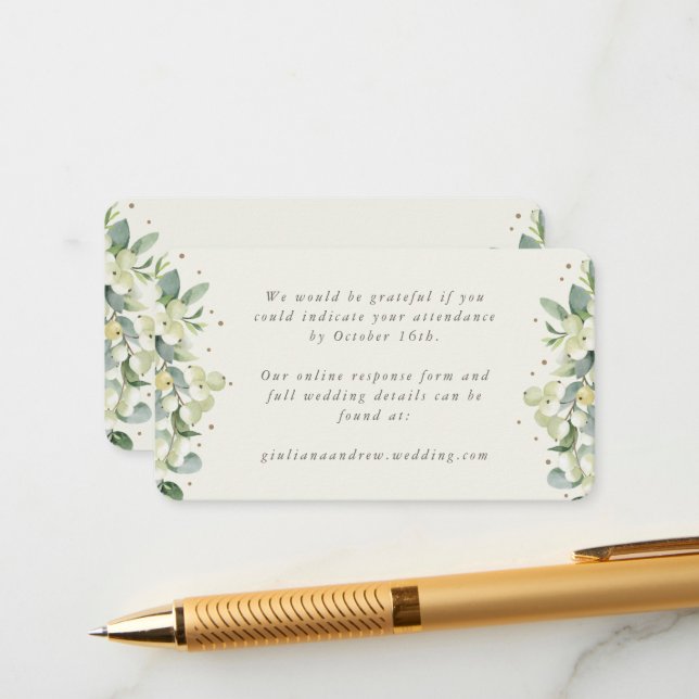 Mini Cream Snowberry+Eucalyptus Online RSVP Enclosure Card (Front/Back In Situ)