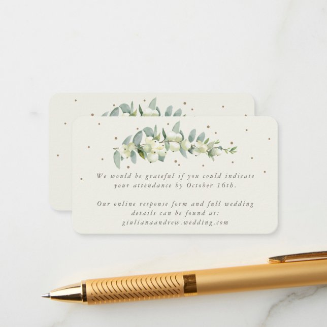Mini Cream Snowberry+Eucalyptus Online RSVP Enclosure Card (Front/Back In Situ)
