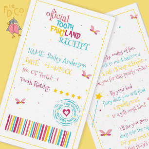 Mini Cute Tooth Fairy Receipt with A Fun Rhyme Card