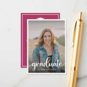 Mini Dark Pink Photo Graduation Invitation