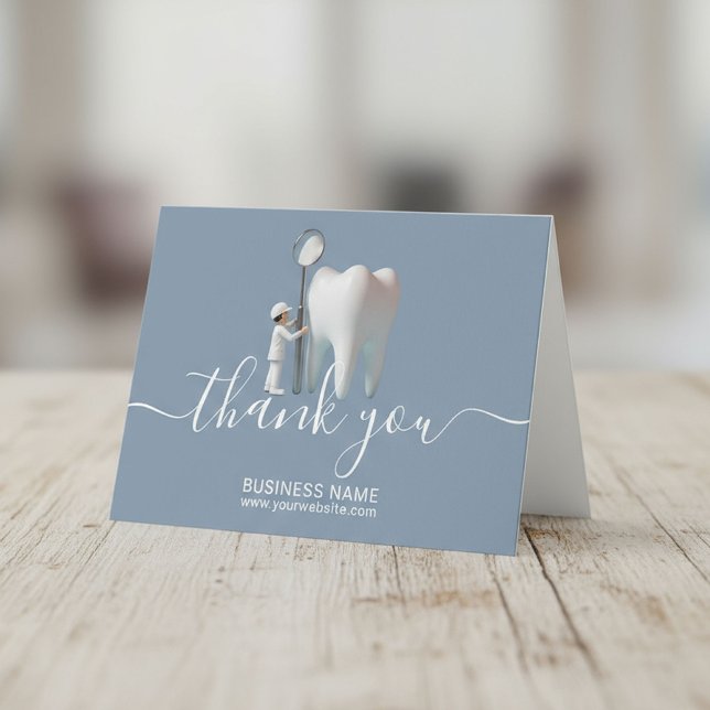 Mini Dentist & Tooth Dusty Blue Dental Office Thank You Card (Creator Uploaded)