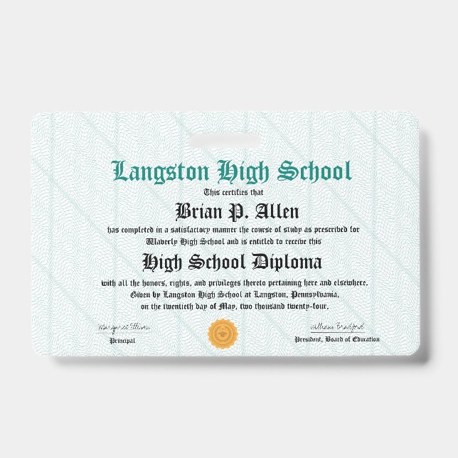Mini Diploma - Packet Size Badge Brian  ID Badge (Front)