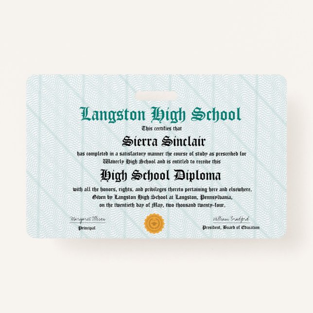 Mini Diploma - Packet Size Badge ID Badge (Front)