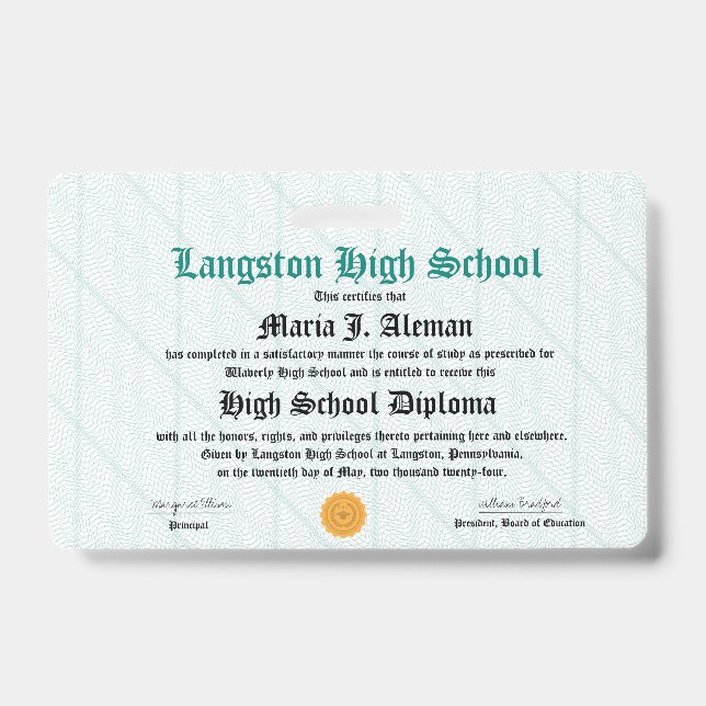 Mini Diploma - Packet Size Badge Maria  ID Badge (Front)