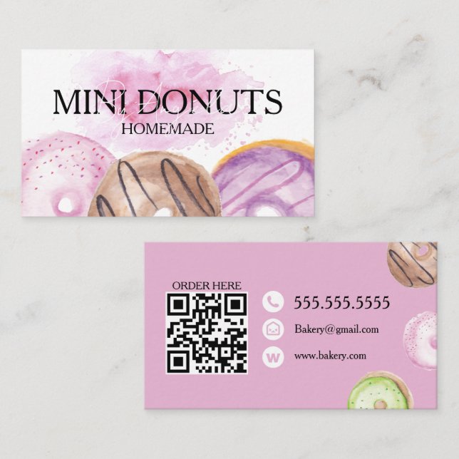 Mini Donuts Baker Bakery Treats Pink Business Card (Front/Back)