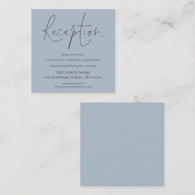 MINI Dusty Blue Script Wedding Reception Details  Enclosure Card (Front/Back)