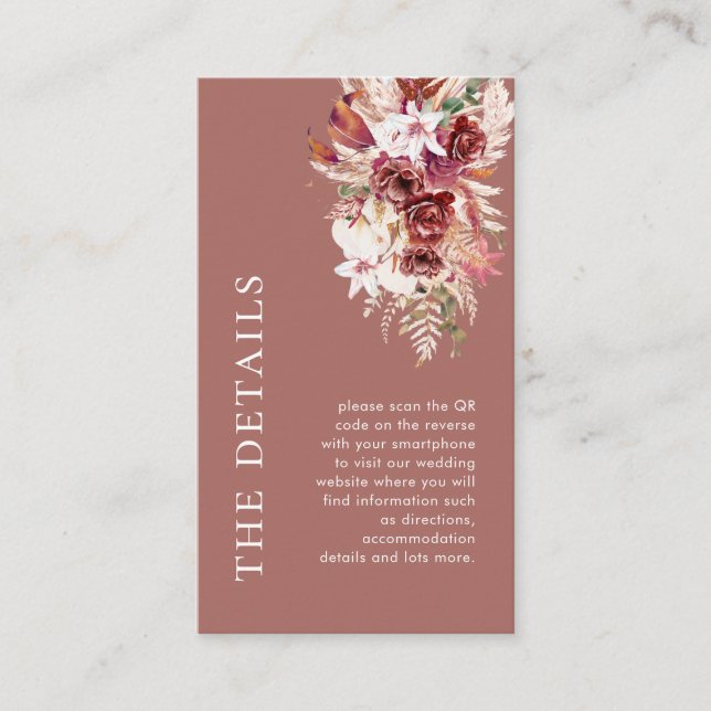 Mini Dusty Rosewood QR Wedding Details  Enclosure Card (Front)