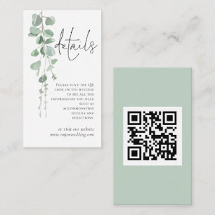 Mini Eucalyptus Script QR Code Wedding Details Enclosure Card