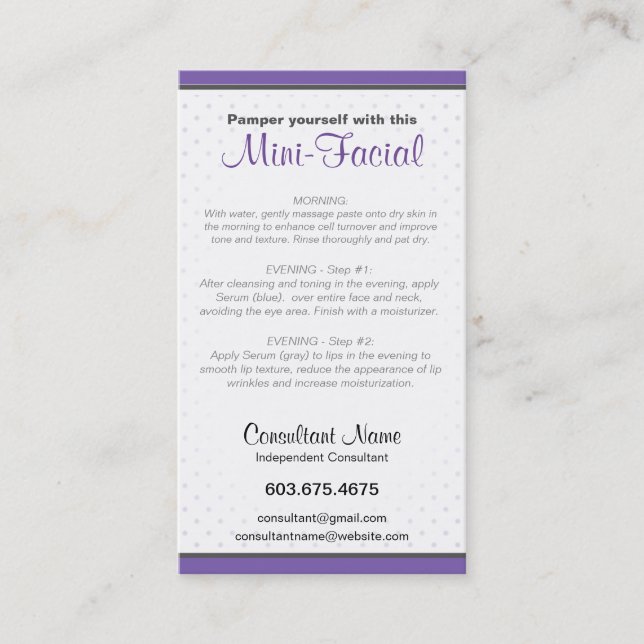 Mini-Facial Instruction Card (Front)