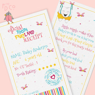 Mini Fun Tooth Fairy Receipt with A Cute Rhyme Card