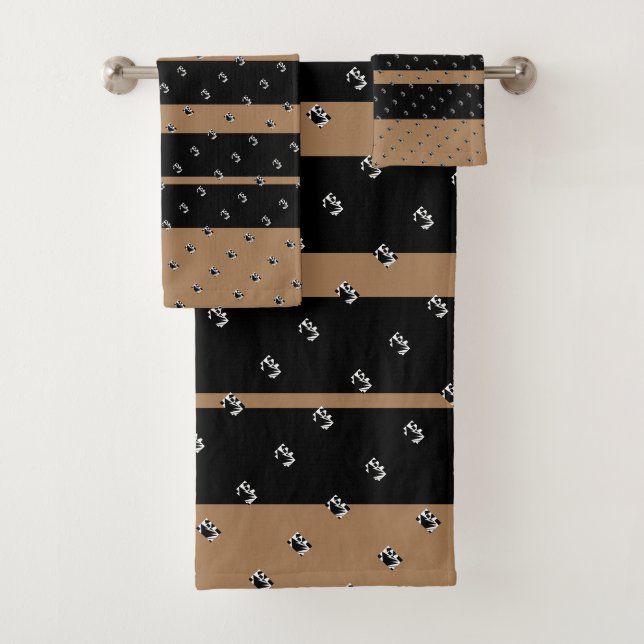 Mini Geo Black Brown Stripes Bath Towel Set (Insitu)