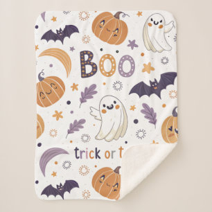 Mini Ghost & Pumpkin Sherpa Blanket – Small Size