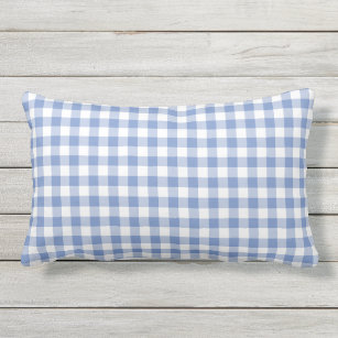 Mini Gingham Check Cornflower Blue Plaid Pattern Lumbar Cushion